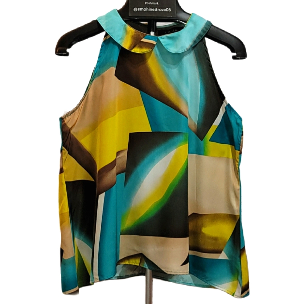 Aqua printed sleeve less blouse